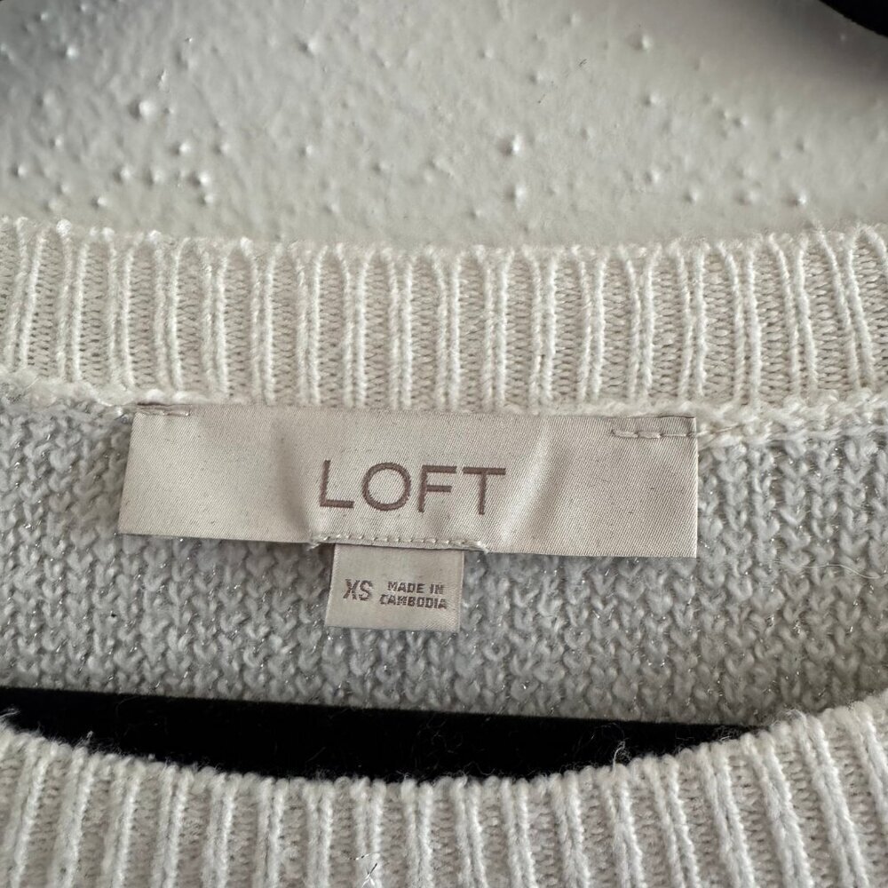 LOFT Snowflake Sweater White Gray Knit Pullover XS - Picture 4 of 6